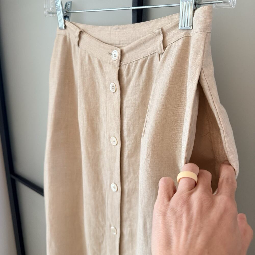 Vintage Brooks Brothers Linen Maxi Skirt Size 2 Button Front Pockets A-Line - Picture 5 of 14